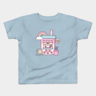 Cute Penguin Running A Bubble Tea Cafe Kids T-Shirt